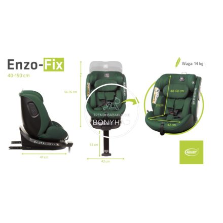 4 BABY Enzo-Fix 40-150 cm I-SIZE biztonsági gyerekülés - Dark Green