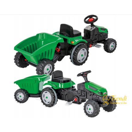 Ráülős, pedálos traktor utánfutóval - Zöld