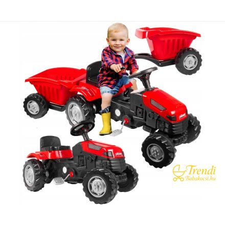 Ráülős, pedálos traktor utánfutóval - Piros
