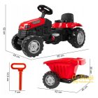 Ráülős, pedálos traktor utánfutóval - Piros
