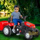 Ráülős, pedálos traktor utánfutóval - Piros