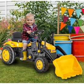 Ráülős, pedálos traktor markolóval - Sárga