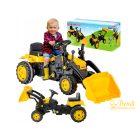 Ráülős, pedálos traktor markolóval - Sárga