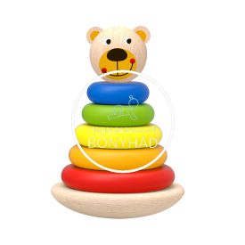   Fa játék - Fatorony karikákkal - Montessori - Színes - Maci