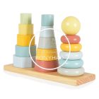 Fa játék - Fa Montessori - Toronyépítő szett - Pasztel