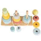 Fa játék - Fa Montessori - Toronyépítő szett - Pasztel