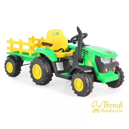 Zöld elektromos gyermek traktor utánfutóval – 12V
