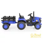 Kék elektromos traktor utánfutóval gyerekeknek – 12V kétmotoros