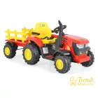 Piros elektromos traktor utánfutóval gyermekeknek – 12V