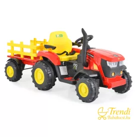 Piros elektromos traktor utánfutóval gyermekeknek – 12V
