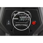 Kék gyerek elektromos robogó kormánnyal és kezelőpanellel közelről