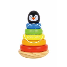   Fa játék - Fatorony karikákkal - Montessori - Színes  Pingvin