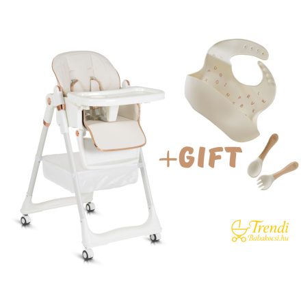 Lindo - Multifunkciós Etetőszék - Ajándék kiegészítőkkel (előke, kanál, villa) - Fehér