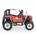 Piros gyerek elektromos traktor oldalnézetben – biztonságos stabil kialakítás