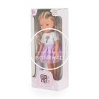 Játék baba - 33 cm - es hajasbaba lila szoknyás - Szőke