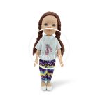 Játék baba - 33 cm - es hajasbaba szett, kutyával, nadrágos - Barna hajú