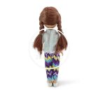 Játék baba - 33 cm - es hajasbaba szett, kutyával, nadrágos - Barna hajú