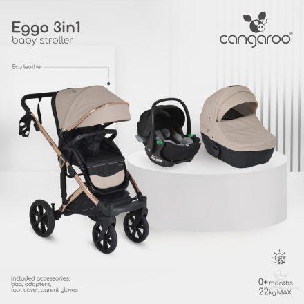 Cangaroo Eggo 3in1 babakocsi elegáns ökobőr - Bézs