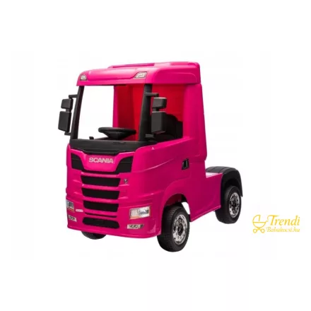 Rózsaszín Scania 4x4 elektromos gyerek kamion szemből – Trendi Babakocsi