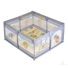   GAMEZONE összecsukható járóka szőnyeggel + 60 labdával (120×120) - szürke