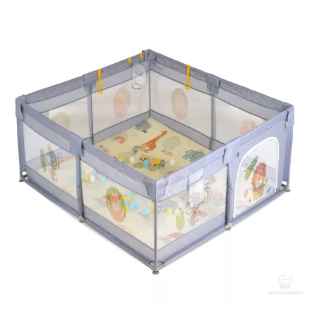 GAMEZONE összecsukható járóka szőnyeggel + 60 labdával (120×120) - szürke