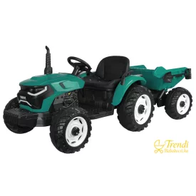 XXL elektromos traktor utánfutóval - zöld