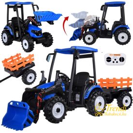 XXL elektromos traktor utánfutóval - Kék - 24V - 2×200W