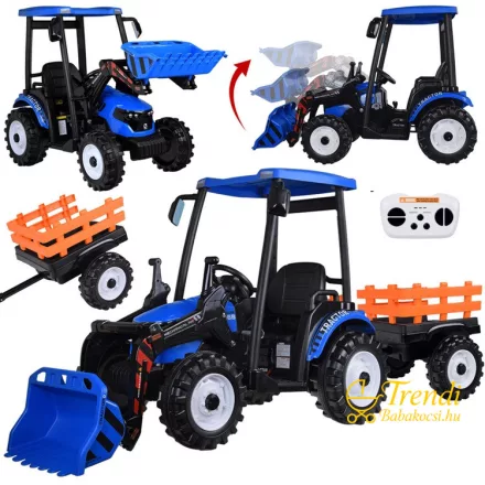 XXL elektromos traktor utánfutóval - Kék - 24V - 2×200W