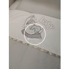 Szürke csíkos, hímzett alvó baba - 3 részes babaágynemű szett - Bébi méret