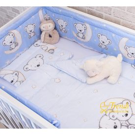  3 részes babaágynemű szett - Maci és hold - Kék