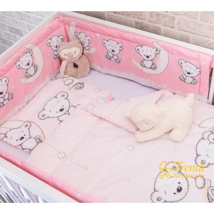 3 részes babaágynemű szett - Maci és hold - Rózsaszín