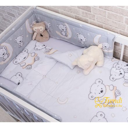 3 részes babaágynemű szett - Maci és hold - Szürke