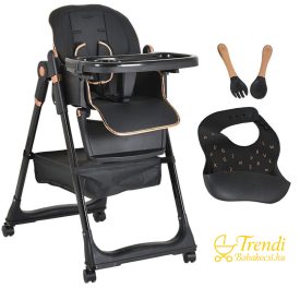   Lindo - Multifunkciós Etetőszék - Ajándék kiegészítőkkel (előke, kanál, villa) - Fekete