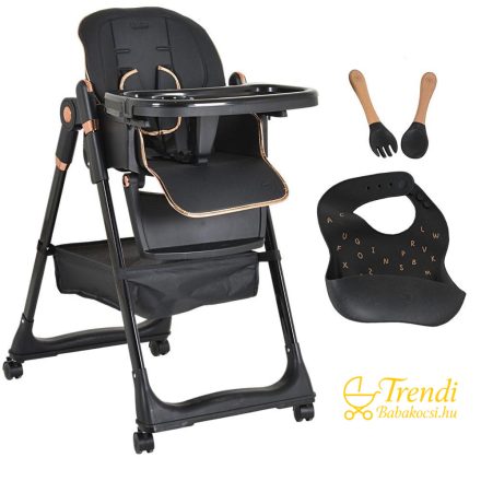 Lindo - Multifunkciós Etetőszék - Ajándék kiegészítőkkel (előke, kanál, villa) - Fekete