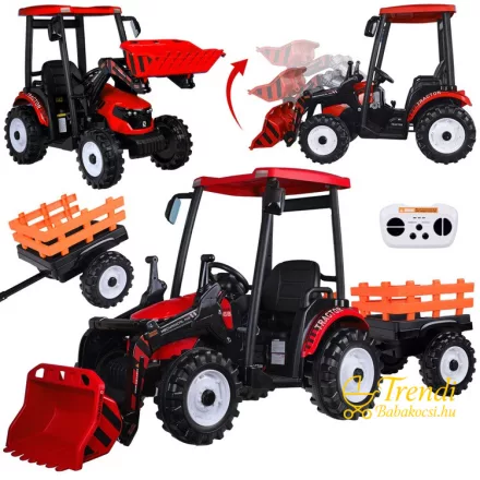 XXL elektromos traktor utánfutóval - Piros - 24V - 2×200W